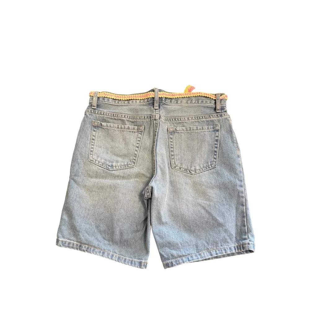 The Childrens Place Girls Light Wash Denim Midi Shorts Braided Belt Size 10 Plus